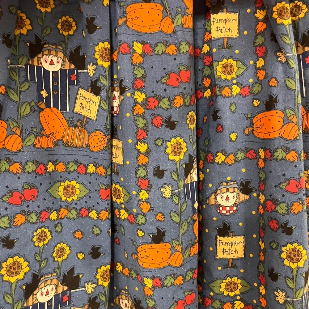 Handmade Fall Pumpkin Patch Scarecrow Half Apron Blue Orange Striped XS-L